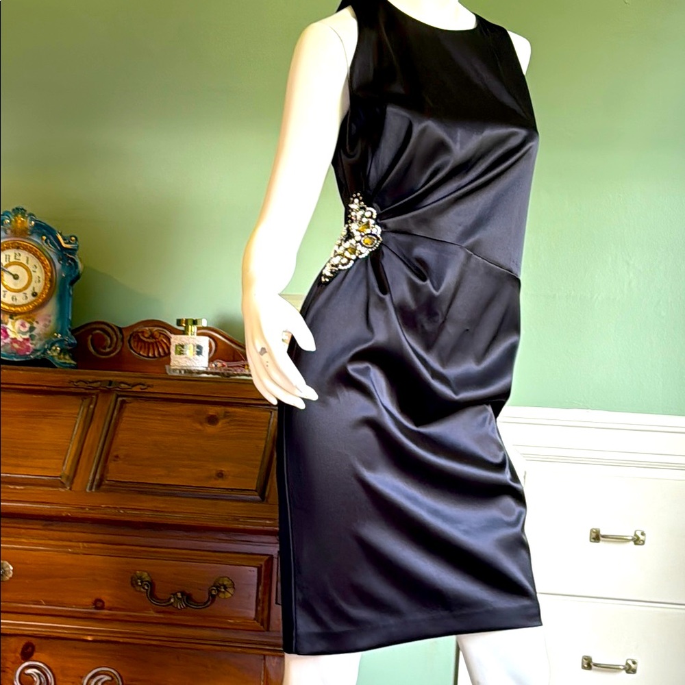 Eliza J Black Ruched Embellished Sheath Dress